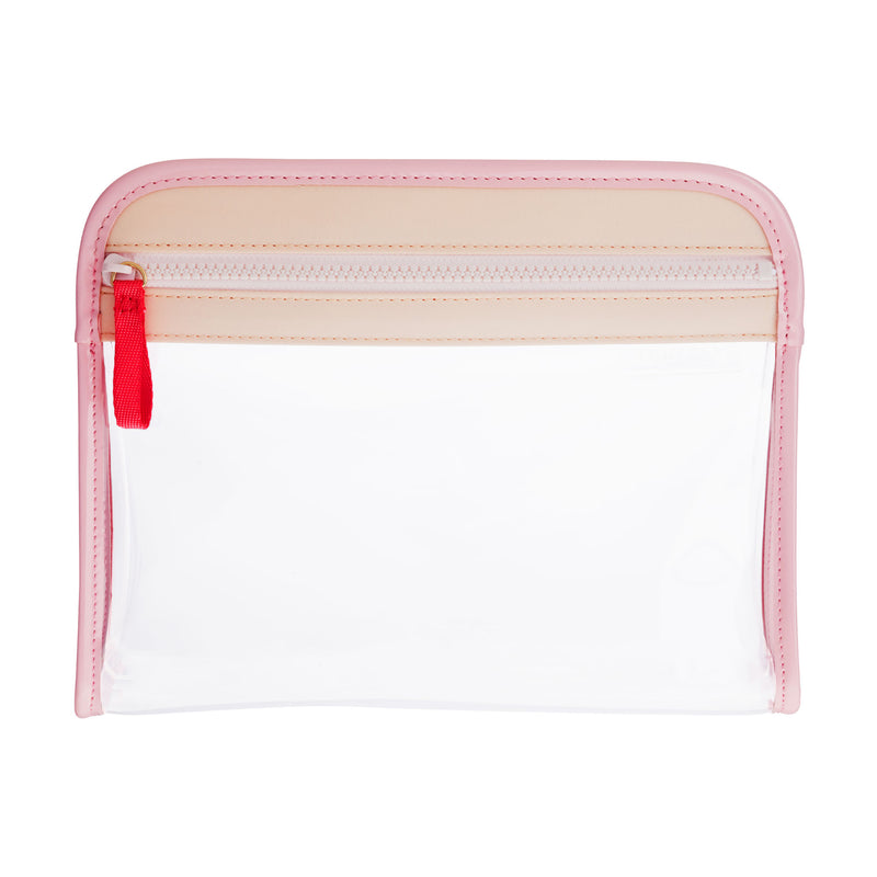 Clear Clarity Pouch Medium, trimmed in black colored nylon, multipurpose for beauty and travel.