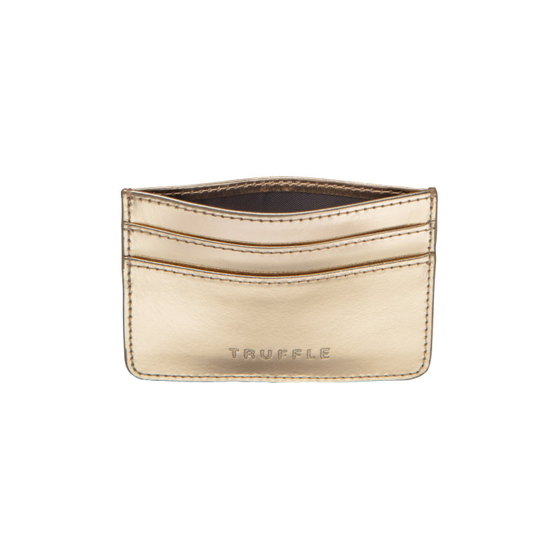 Top down view of a Truffle gold leather Card Case