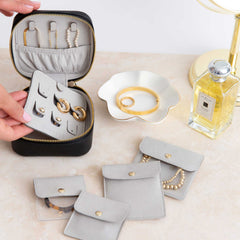 Matching Leather Jewelry Case and Clear Travel Makeup Case in Chalk