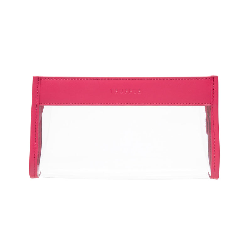 Truffle Everyday Pouch Mini, a clear sweet multi-purpose pouch trimmed in Hot Pink leather. 