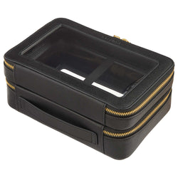 Back view of a Truffle Clarity Jumbo Jetset Case in black leather with two zip-around clear compartments.