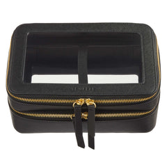 Truffle Clarity Jumbo Jetset Case in black leather with two zip-around clear compartments.