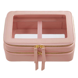 Truffle Clarity Jumbo Jetset Case in blush leather with two zip-around clear compartments.