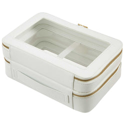 Back view of a Truffle Clarity Jumbo Jetset Case in white leather with two zip-around clear compartments.