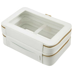 Back view of a Truffle Clarity Jumbo Jetset Case in white leather with two zip-around clear compartments.