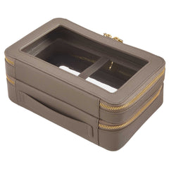 Back view of a Truffle Clarity Jumbo Jetset Case in toffee leather with two zip-around clear compartments.