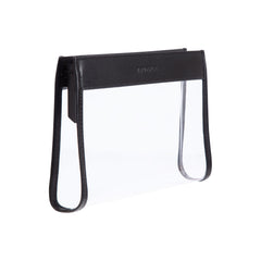 Truffle Everyday Pouch Small, a chic clear makeup bag trimmed in Black napa leather.