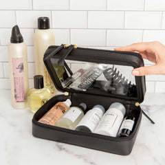 truffle black clarity jumbo jetset case is a  clear large makeup case